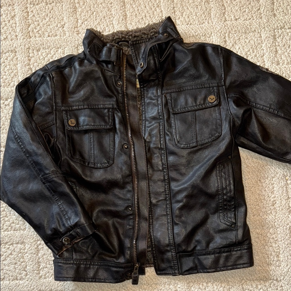 Boys Faux Leather Jacket with Sherpa Lining